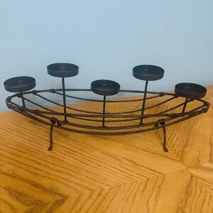 Pier 1 Tabletop Wrought Iron 5 Pillar Candle Holder Bronze Color Finish 23" Long